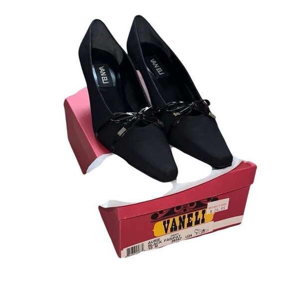 Vaneli sz 10 black bow kitten heel Aurie Patent leather shoe NIB sophisticated - Picture 1 of 9